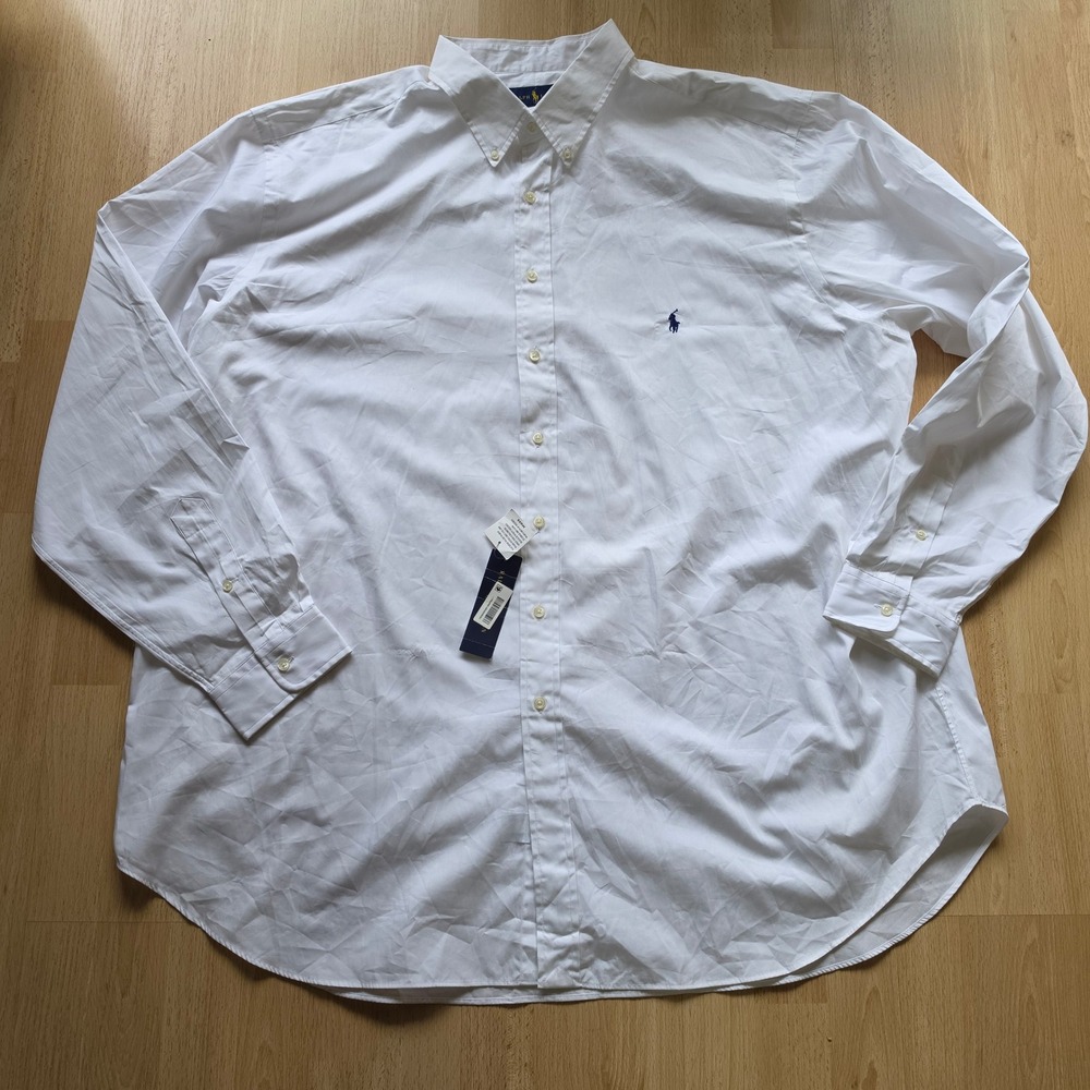 NWT Ralph Lauren Mens 3XLT Tall White Cotton Button Down Shirt Blue Pony